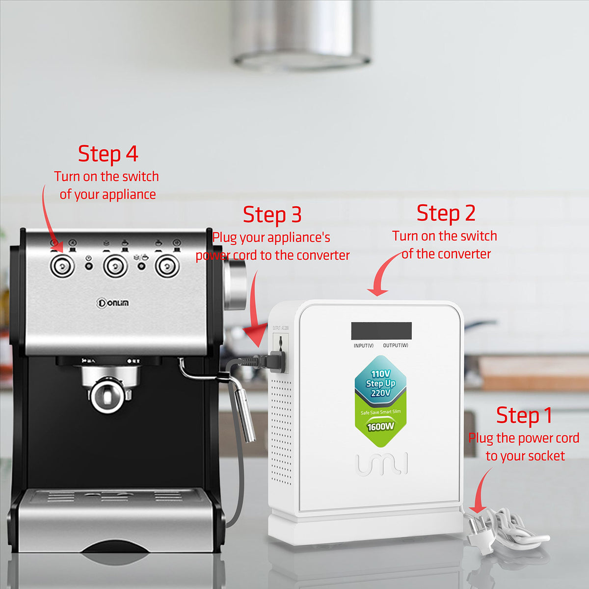 UMI multi-appliance compatibility powers hair dryers, coffee makers, and more.