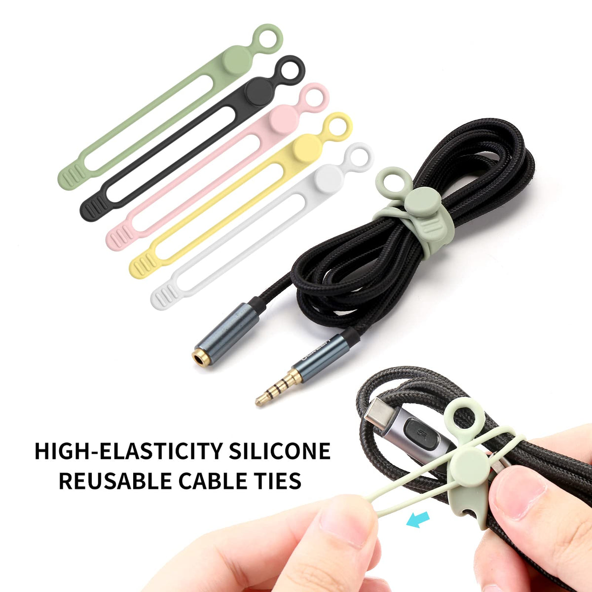 UMUST silicone cable ties with a button design for quick release and reuse.