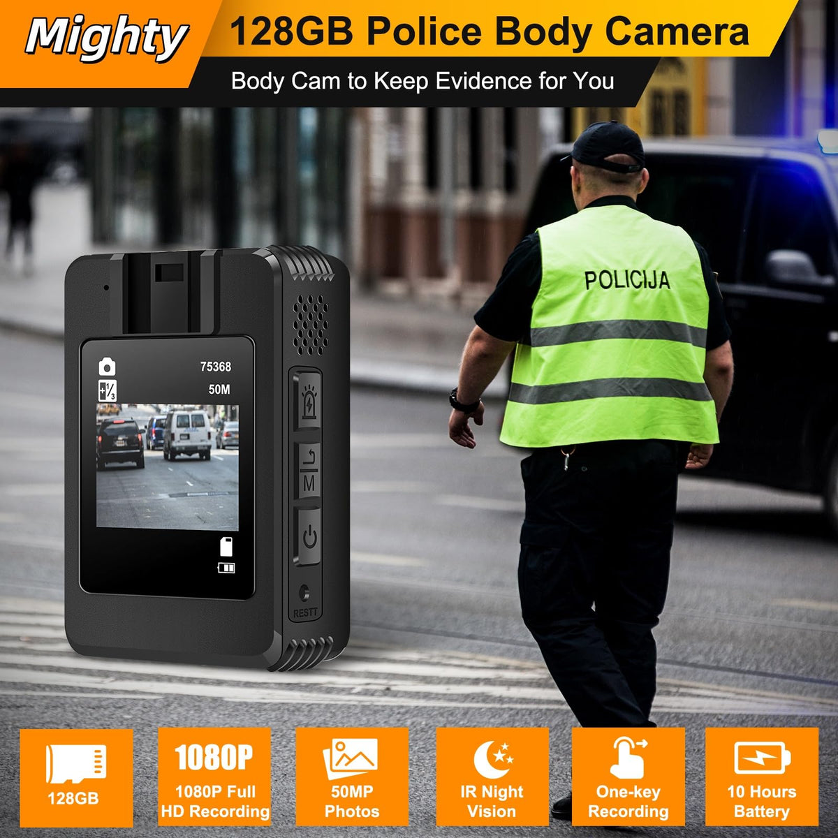 Unalace body camera features a 2.0-inch screen for instant clip review.