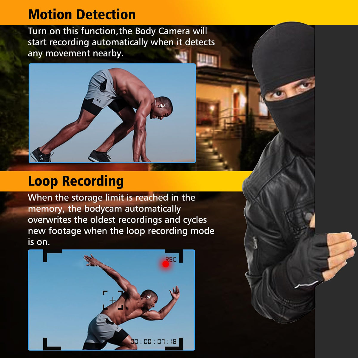 Loop recording on the Unalace camera helps manage storage efficiently.