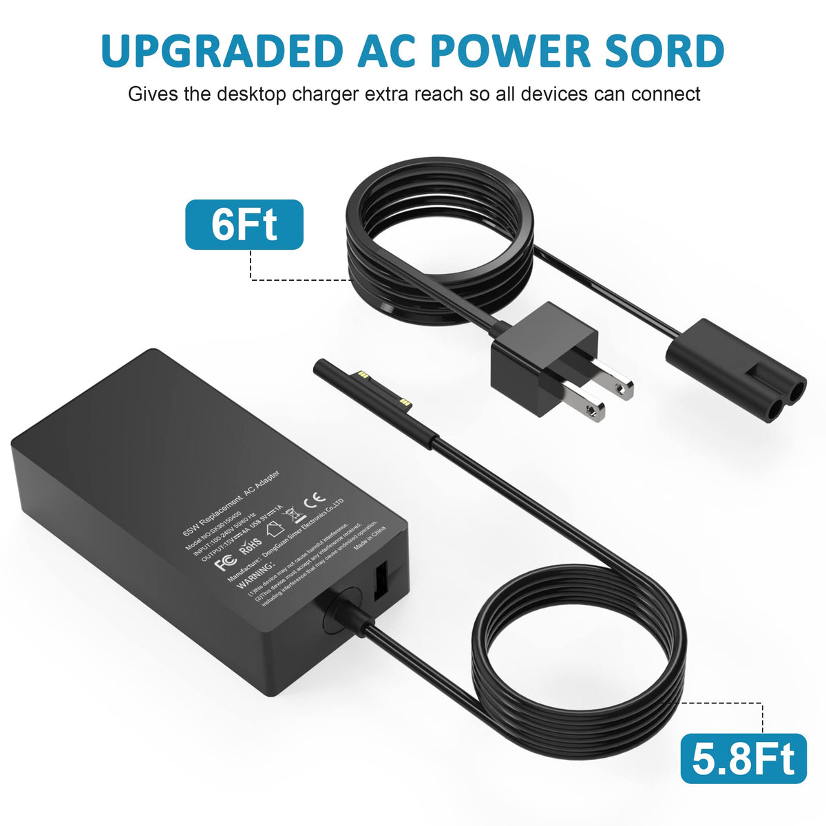 UNAWUDOH 65W Surface charger USB port supports phone charging.