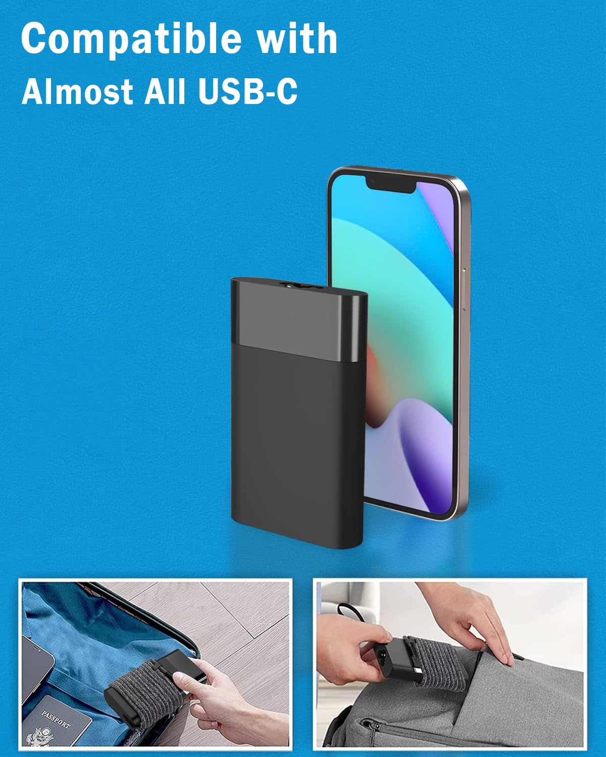 UNAWUDOH next to smartphone to show small size and convenient travel portability