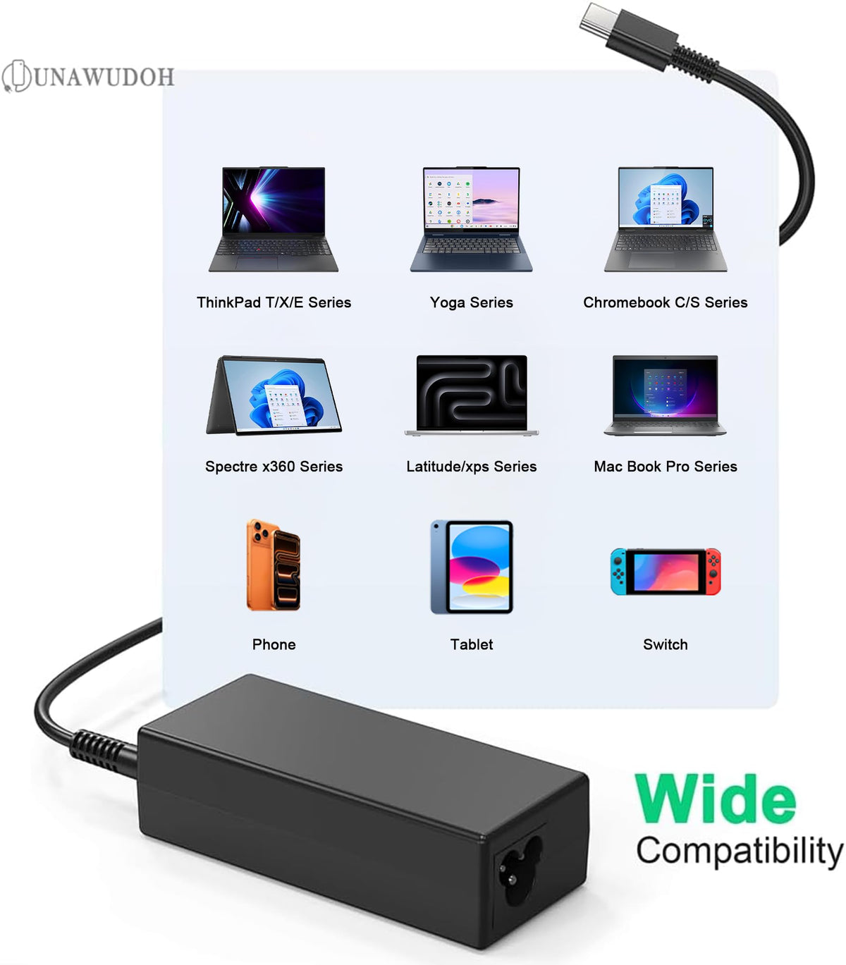 UNAWUDOH USB-C port and cable design for easy connectivity.