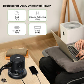 Uncaged Ergonomics detail of four AC outlets showing space for bulky adapters