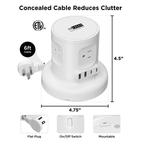 Uncaged Ergonomics retractable six-foot cord extended to reach distant outlets