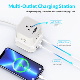 Uncaged Ergonomics Cube Power Strip compact, ergonomic design for desks