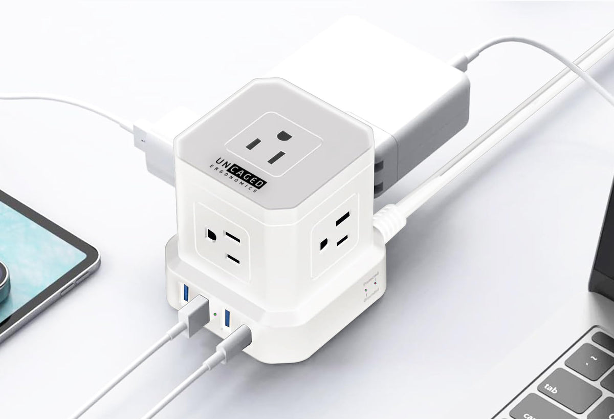 Uncaged Ergonomics Cube Power Strip non-skid feet for stability