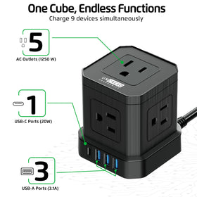 Uncaged Ergonomics Cube Power Strip with surge protection protects gear