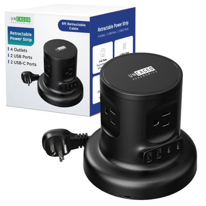 Uncaged Ergonomics front view of charging tower showing ports and compact benefit