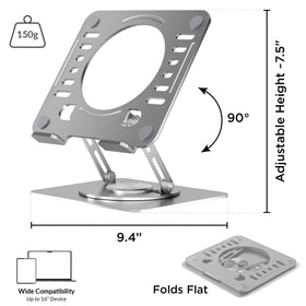 Uncaged Ergonomics Swivel Laptop Stand raises the display to eye level for comfortable viewing.