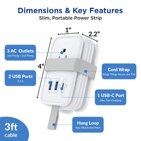Uncaged Ergonomics travel charger shows three outlets for multi-device charging