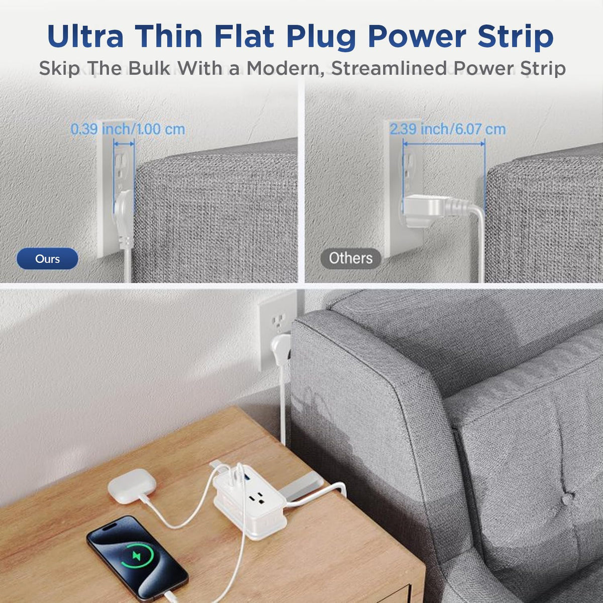 Uncaged Ergonomics 3-foot cord keeps outlets accessible in compact spaces
