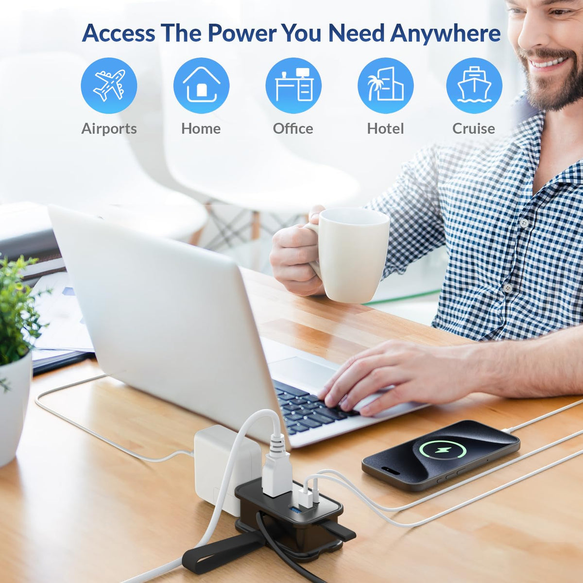 Uncaged Ergonomics Travel Charger bungee strap enables easy carrying and bundling.