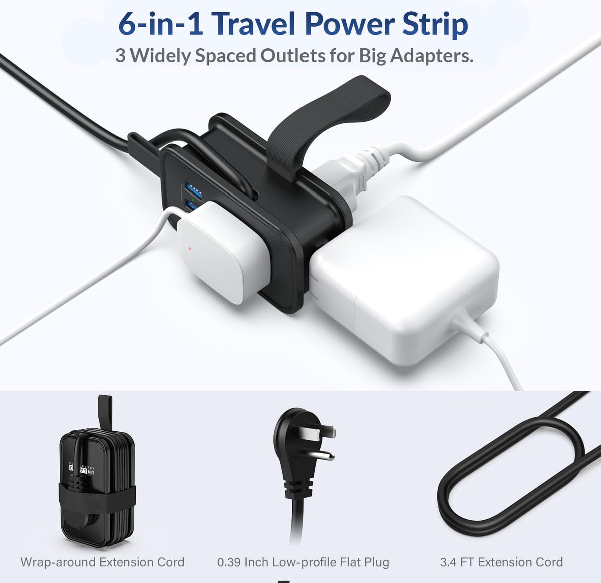 Uncaged Ergonomics Travel Charger loop allows bag hanging in travel environments.