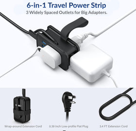 Uncaged Ergonomics Travel Charger loop allows bag hanging in travel environments.
