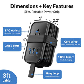 Uncaged Ergonomics Travel Charger delivers three AC outlets for simultaneous device charging.
