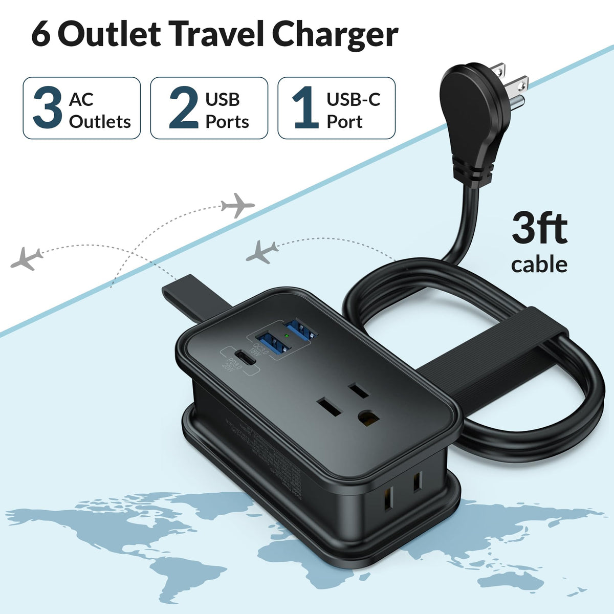 Uncaged Ergonomics Travel Charger USB-C port supports fast charging for compatible devices.