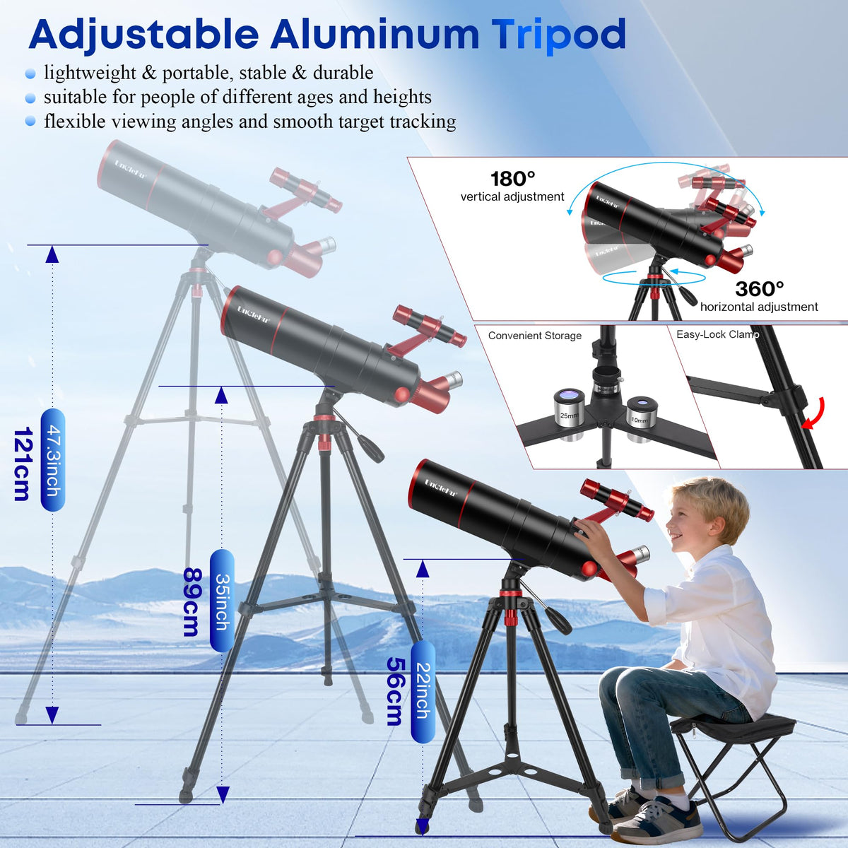 UncleHu zenith mirror 45-degree provides upright daytime and nighttime viewing.