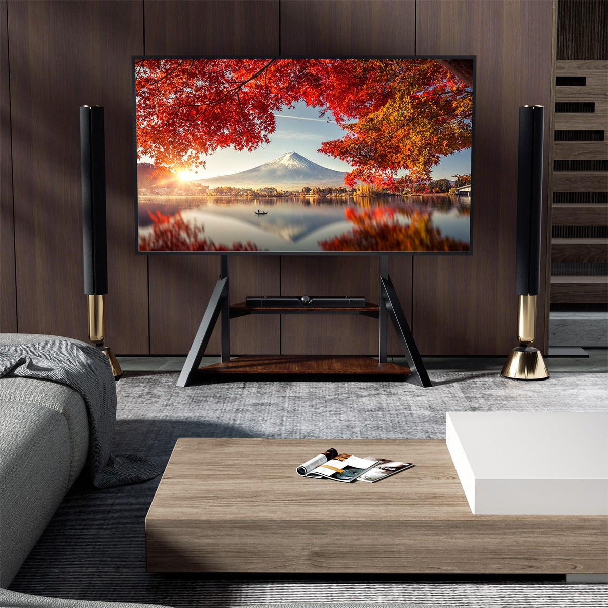 Unho rolling TV stand ideal for living room, bedroom, or office setups
