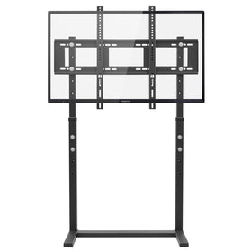 unho front view of freestanding TV stand showing clean profile and space-saving benefit