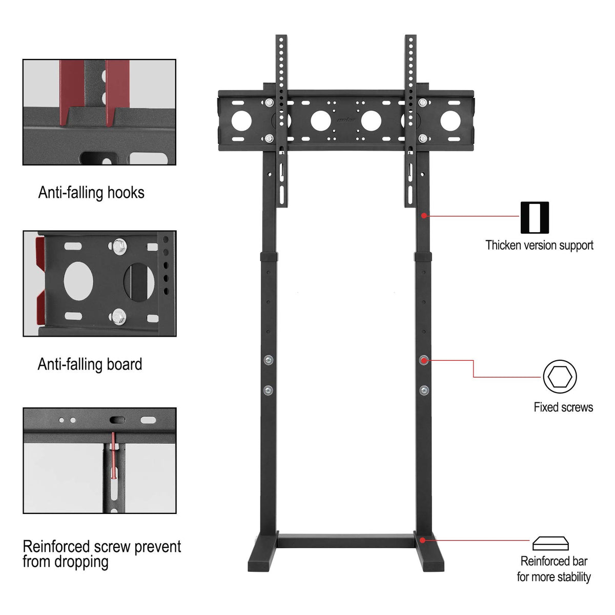 Unho universal floor TV stand heavy-duty base ensures secure mounting.