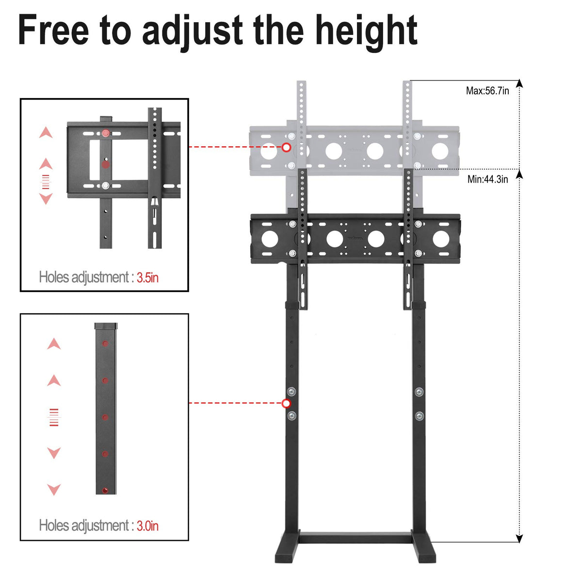 Unho universal floor TV stand works with various TV benches and room layouts.