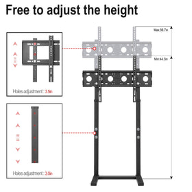 Unho universal floor TV stand works with various TV benches and room layouts.