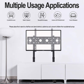 Unho universal floor TV stand designed to sit flush against the wall.