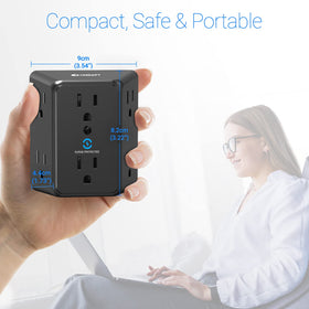 Unidapt close-up of surge protection label showing 900J safety feature