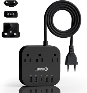 Unidapt European Plug Adapter front view; ideal for travelers powering multiple devices.