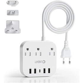 Unidapt European plug adapter front view, compact travel solution for power needs