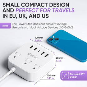 Unidapt European plug adapter side view, portable and space saving design