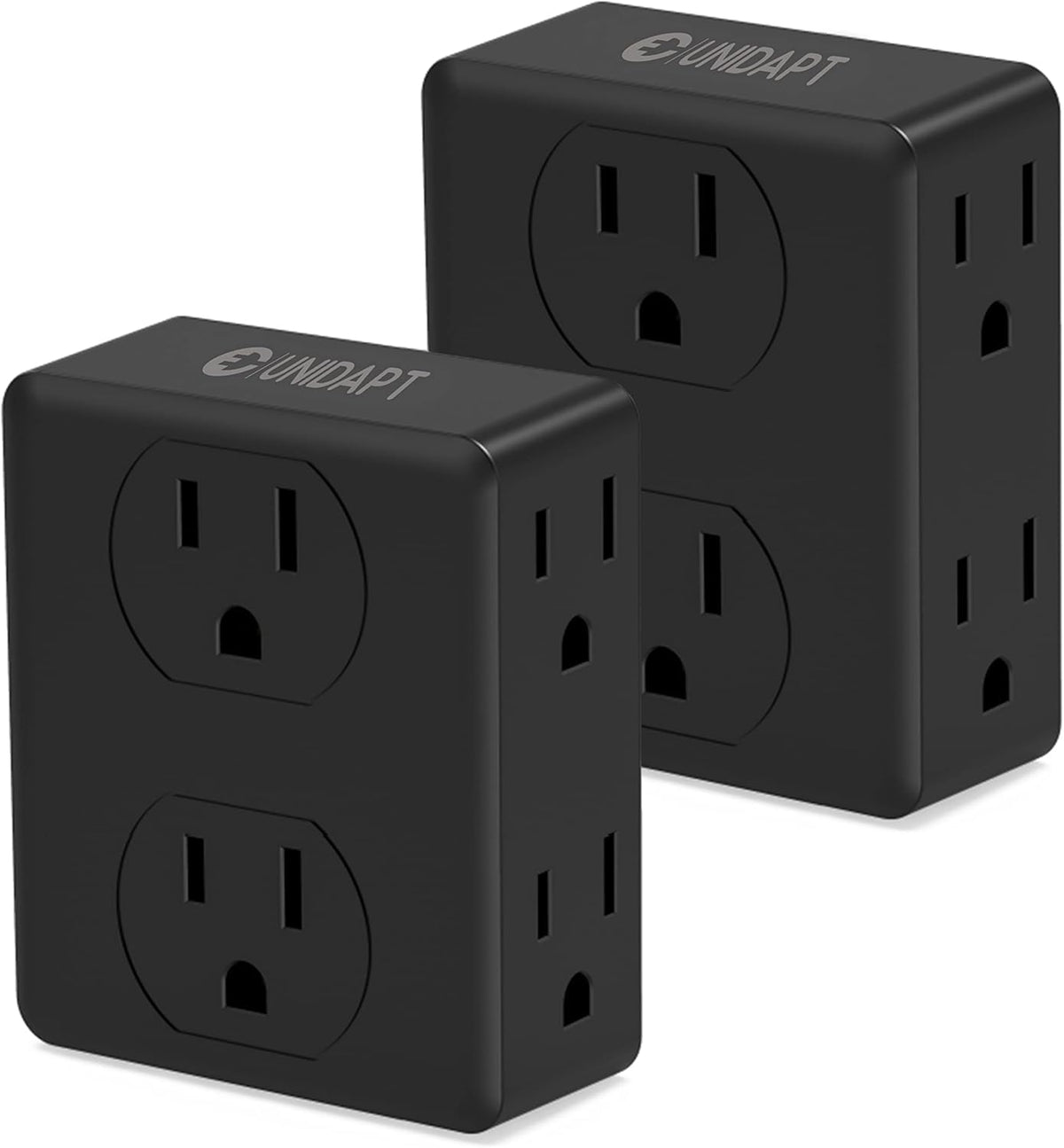 Unidapt front view of 6 grounded outlets showing compact convenience