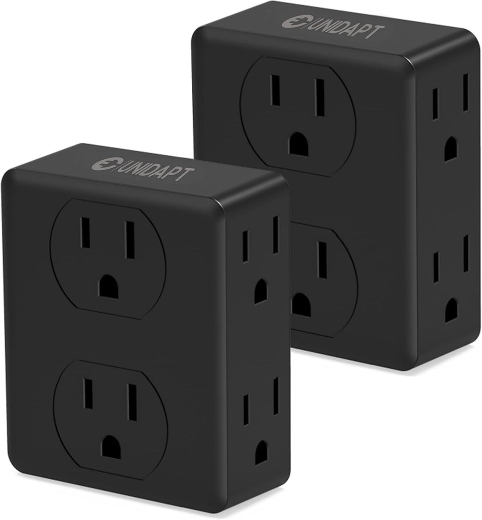 Unidapt front view of 6 grounded outlets showing compact convenience