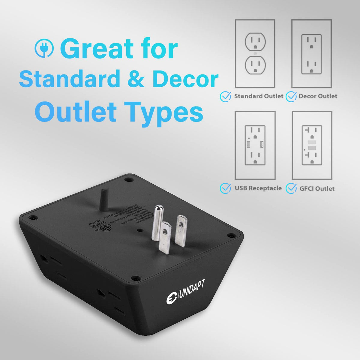 Unidapt mounted behind sofa keeping cords tidy and out of sight