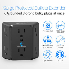 Unidapt three-sided outlet layout displaying wide spacing for bulky plugs