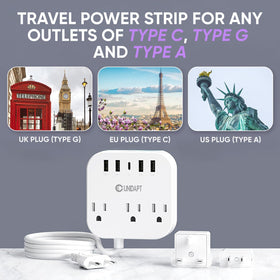 Unidapt travel friendly adapter in use on a hotel desk