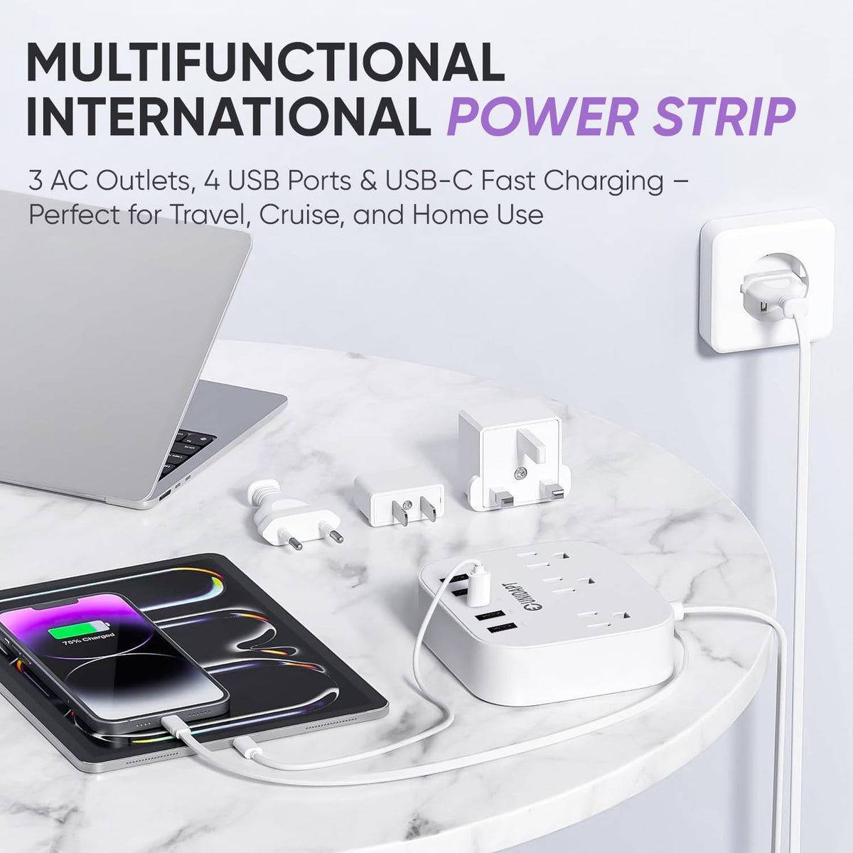 Unidapt wall-mount ready power strip saves desk space