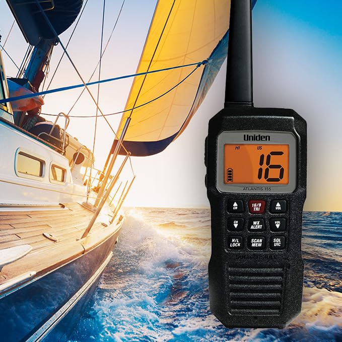 Uniden Atlantis 155 includes NiMH batteries and DC charger for reliable power on the go.