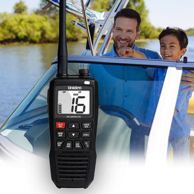 Uniden Atlantis 275 built-in flashlight illuminates the deck at night.