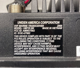 Uniden UM725BK channel coverage for US, Canada, and international waters