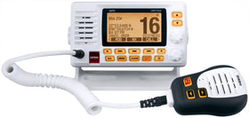 Uniden UM725G marine radio display with a large screen for quick channel reading.