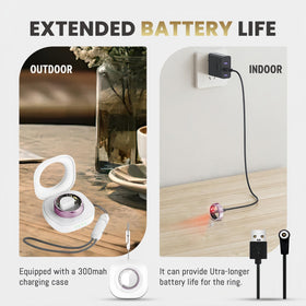 UniJethro charging case open with ring showing portable recharges