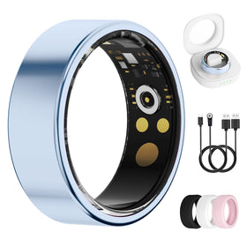 UniJethro front view of blue smart ring showing sleek design and comfort