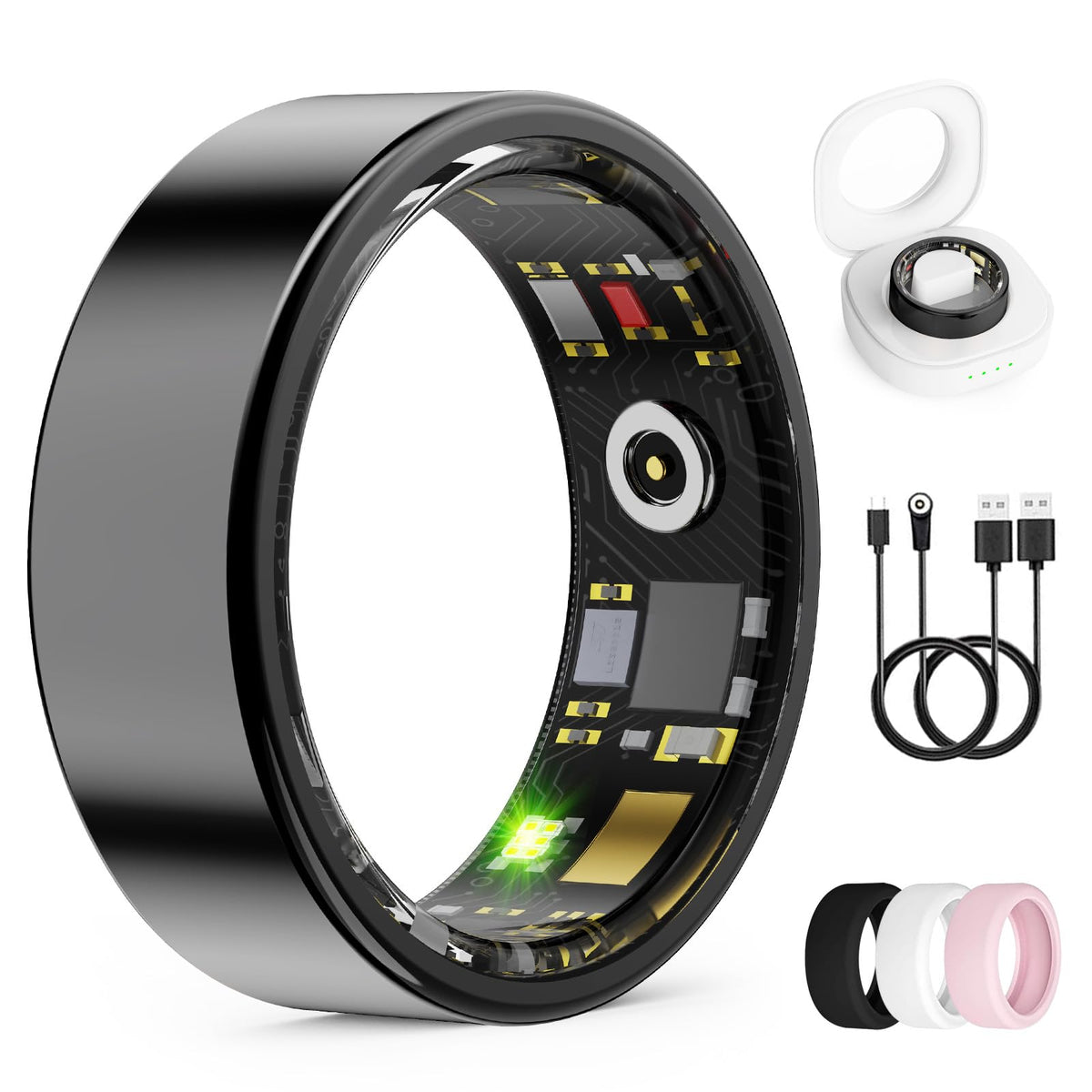 UniJethro smart ring front view showing sleek black design and wearable comfort
