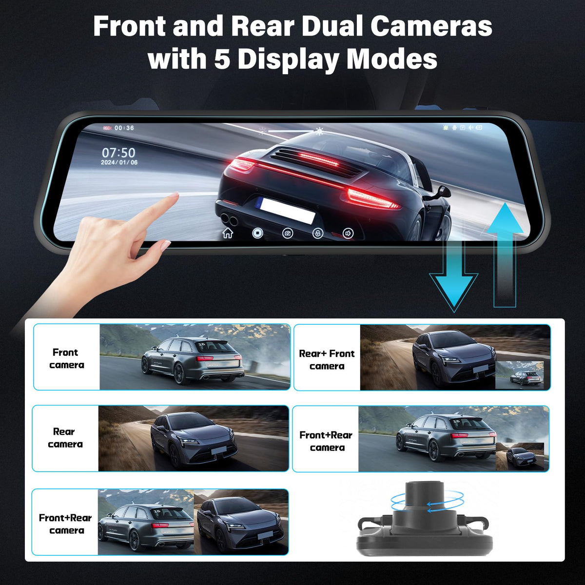 UNITOPSCI mirror dash cam size on dashboard for scale and fit