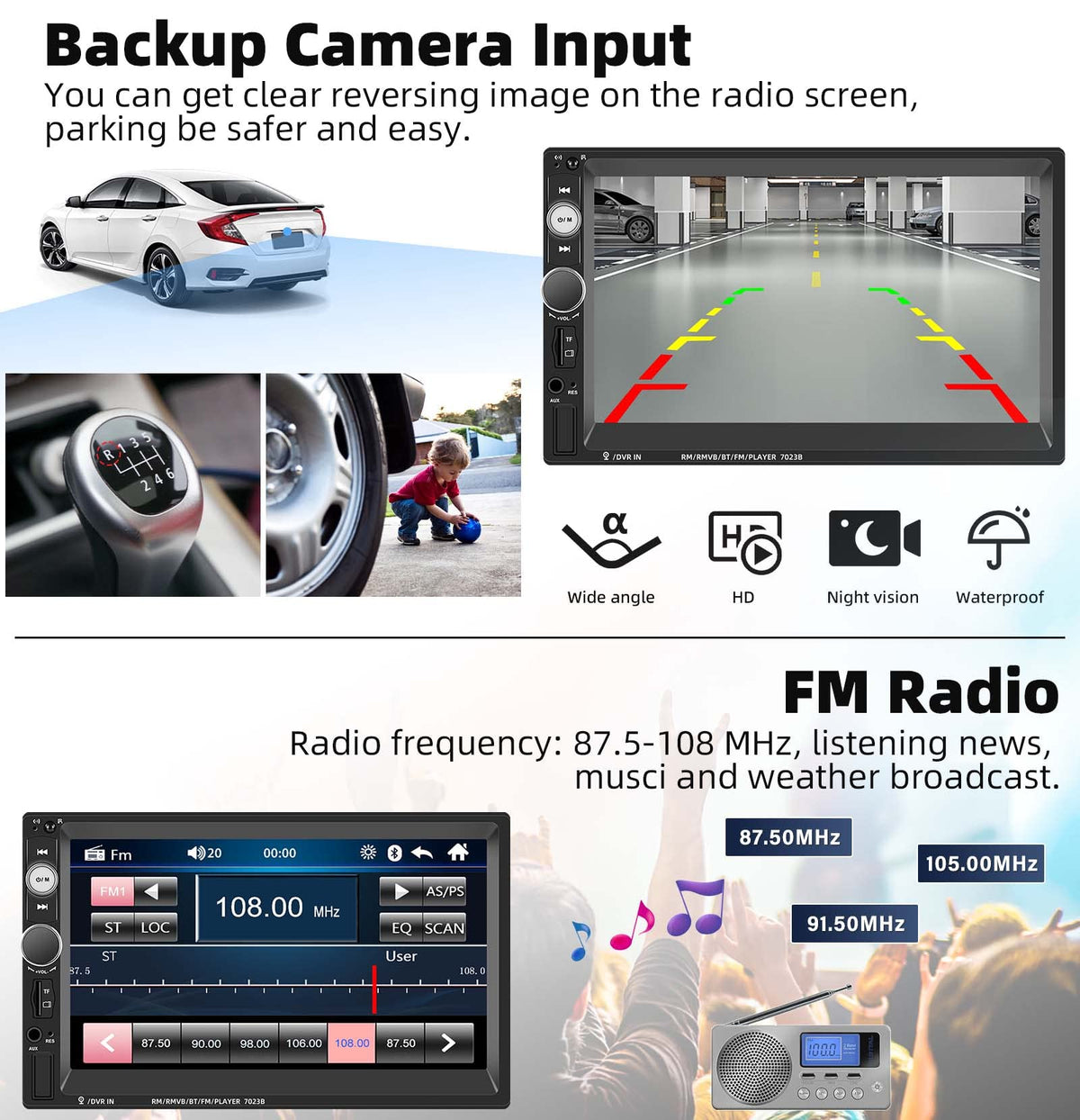 UNITOPSCI touchscreen displaying music playback for Bluetooth streaming