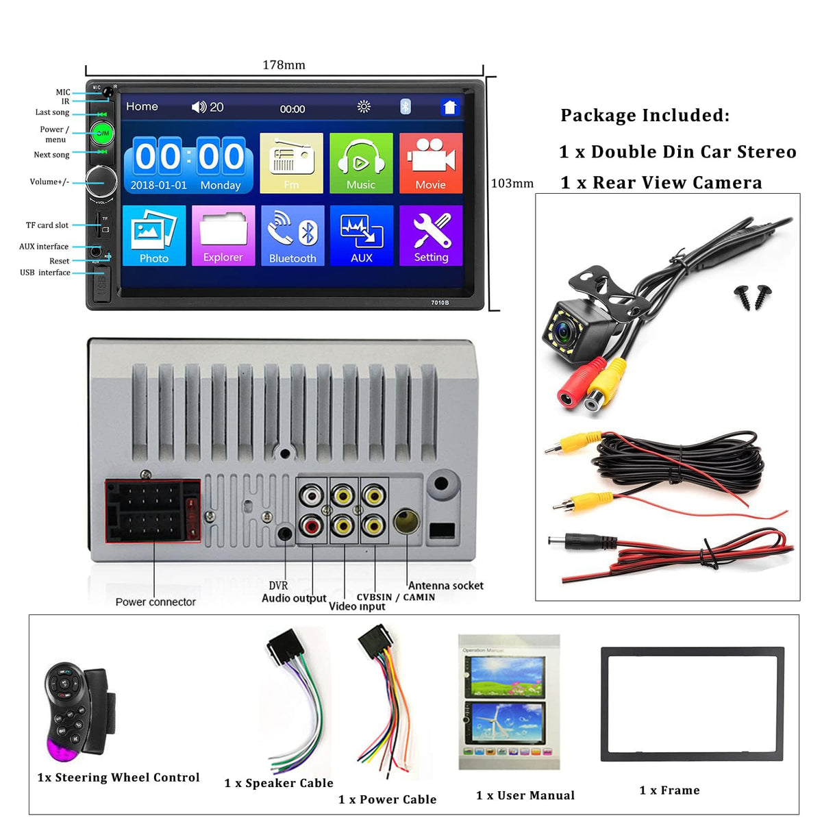 UNITOPSCI USB, TF and AUX ports pictured for flexible media playback and charging