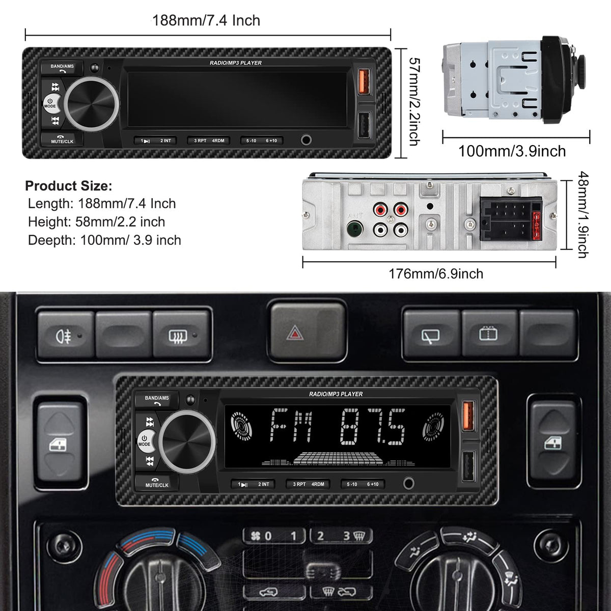 UNITOPSI car radio install kit included for straightforward mounting
