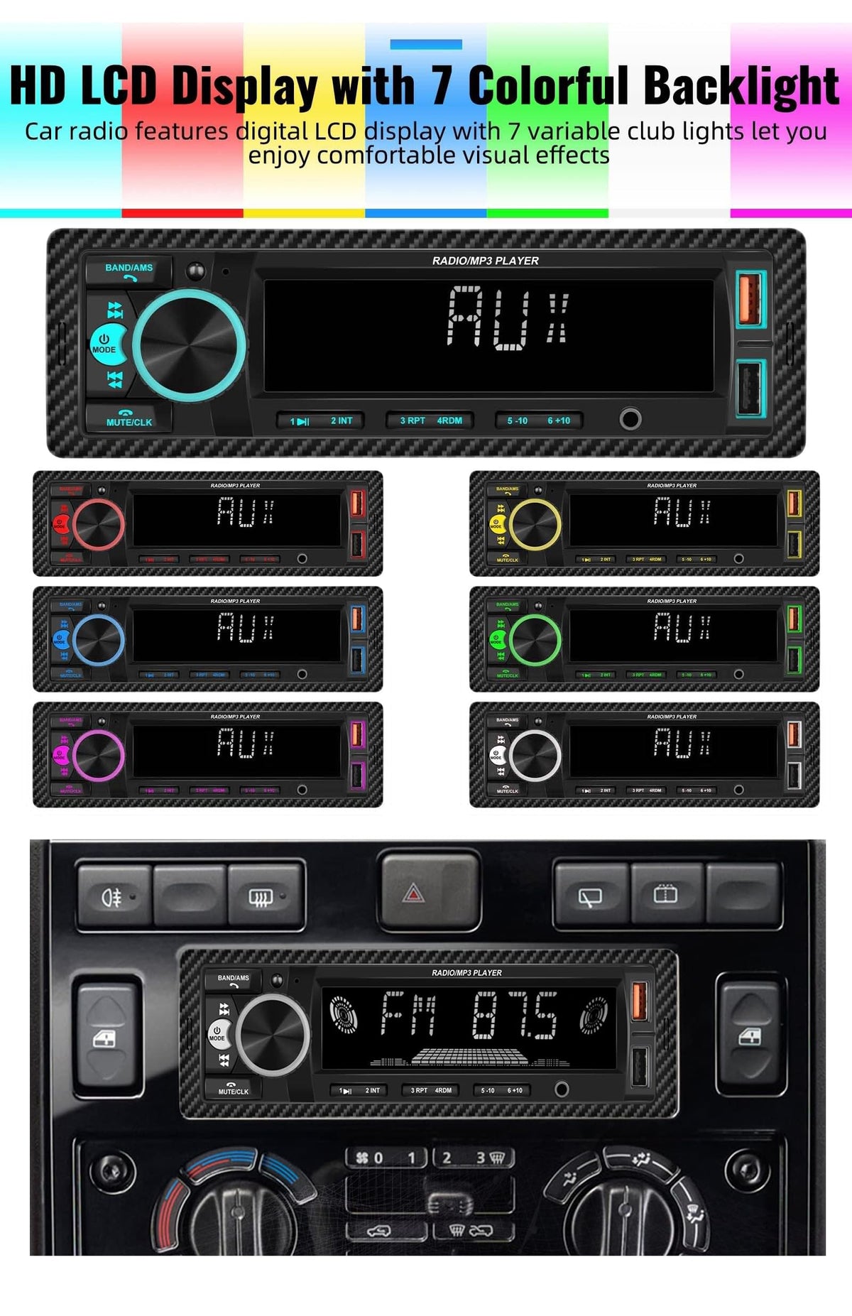 UNITOPSI dual USB car stereo offering fast charging and music playback